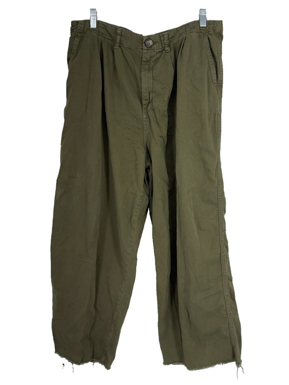 Free People Women 12 Abby Chino Trouser Pant Wide Leg High Rise Green Raw Hem